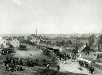The Retreat of the British from Concord, April 1775, engraved by James Smillie